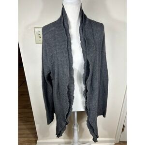 Avellini Cardigan Women L Gray 2 Ply Cashmere Ruffle Open Front‎ Draped Luxe